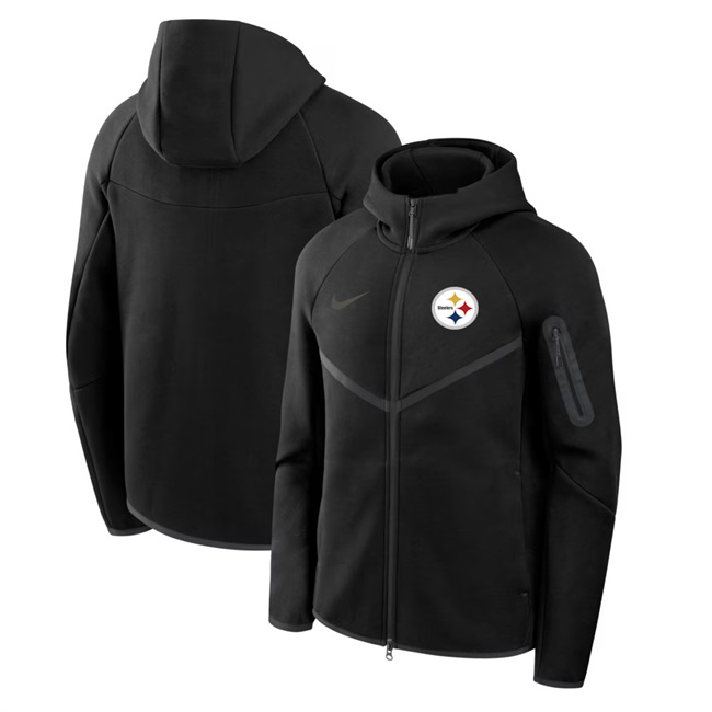 Men's Pittsburgh Steelers Black Tech Fleece Full-Zip Windrunner Hoodie